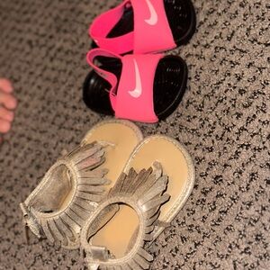Newborn Pink Nike sandals & Gold fringe sandals
